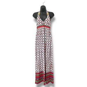 Trina Turk Maxi Dress Halter Sleeveless Geometric Print Casual Size‎ M